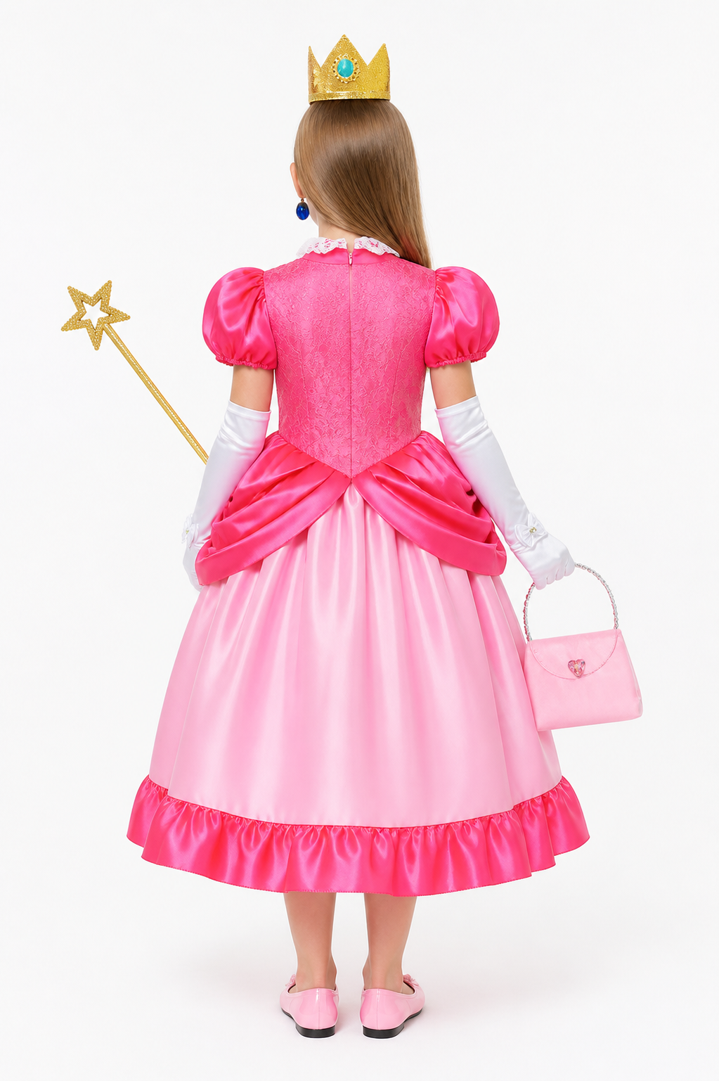 Princess Costume with Crown and Magic Wand back view