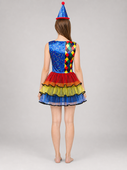 Clown Costume with Dress, Bow, and Hat