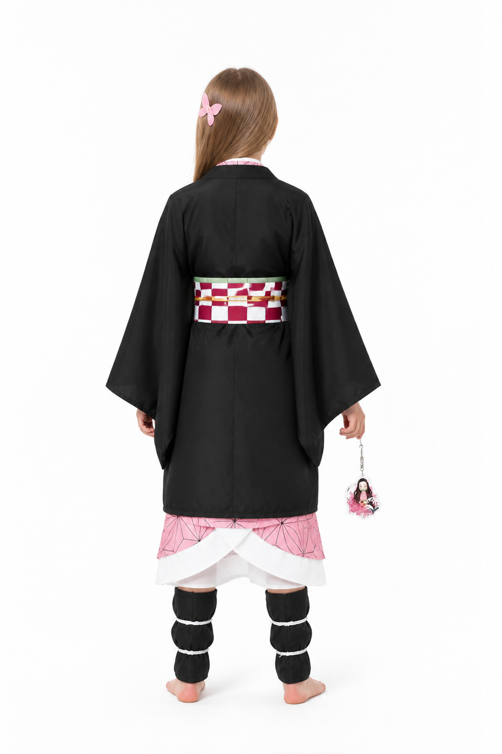 Nezuko Kamado Cosplay Costume with Kimono and Belt back view