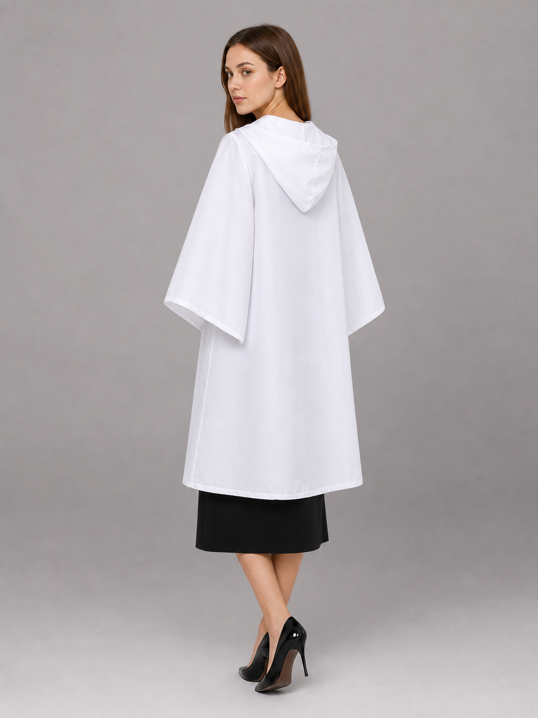 White Carnival Cloak with Hood and Wide Sleeves