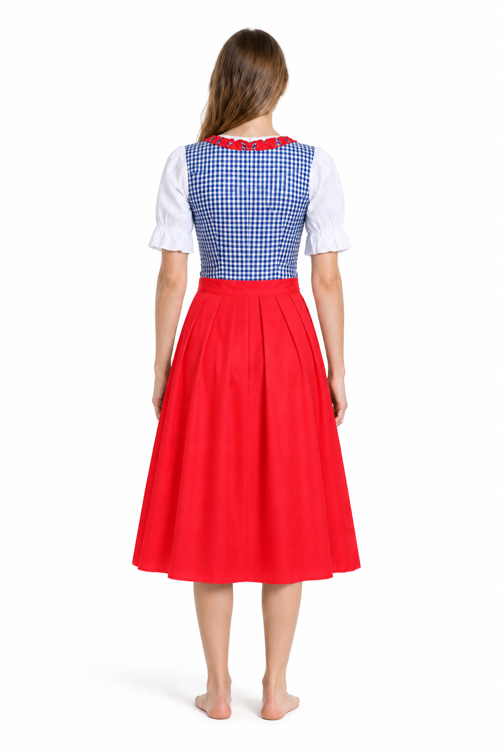Bavarian Dress with a Plaid Corset and Bows back view