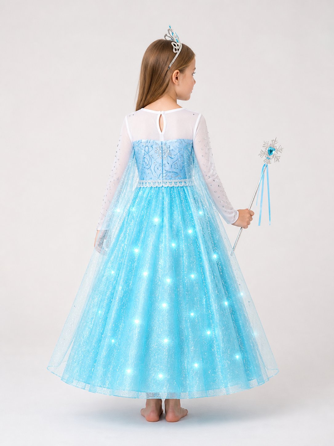 Blue Snow Princess Carnival Costume for Halloween back view