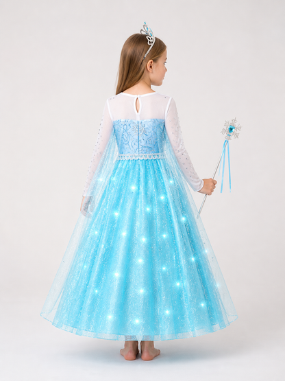 Blue Snow Princess Carnival Costume for Halloween back view