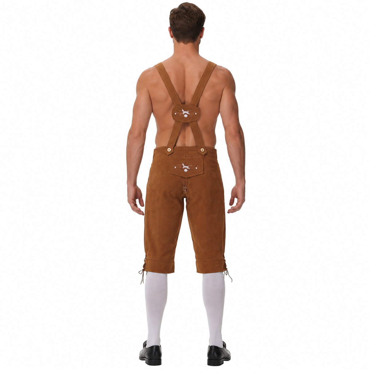 Bavarian-Style Embroidered Suspender Pants back view
