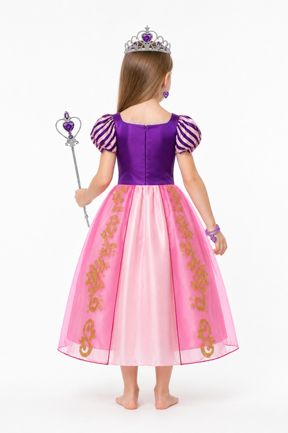 Rapunzel Princess Costume with Crown and Wand back view