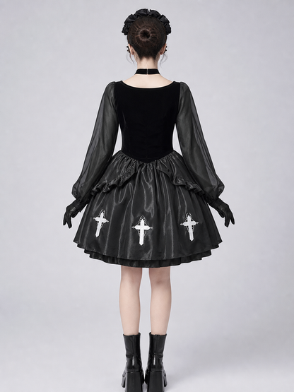 Gothic Dress with Gloves, Collar, and Headband