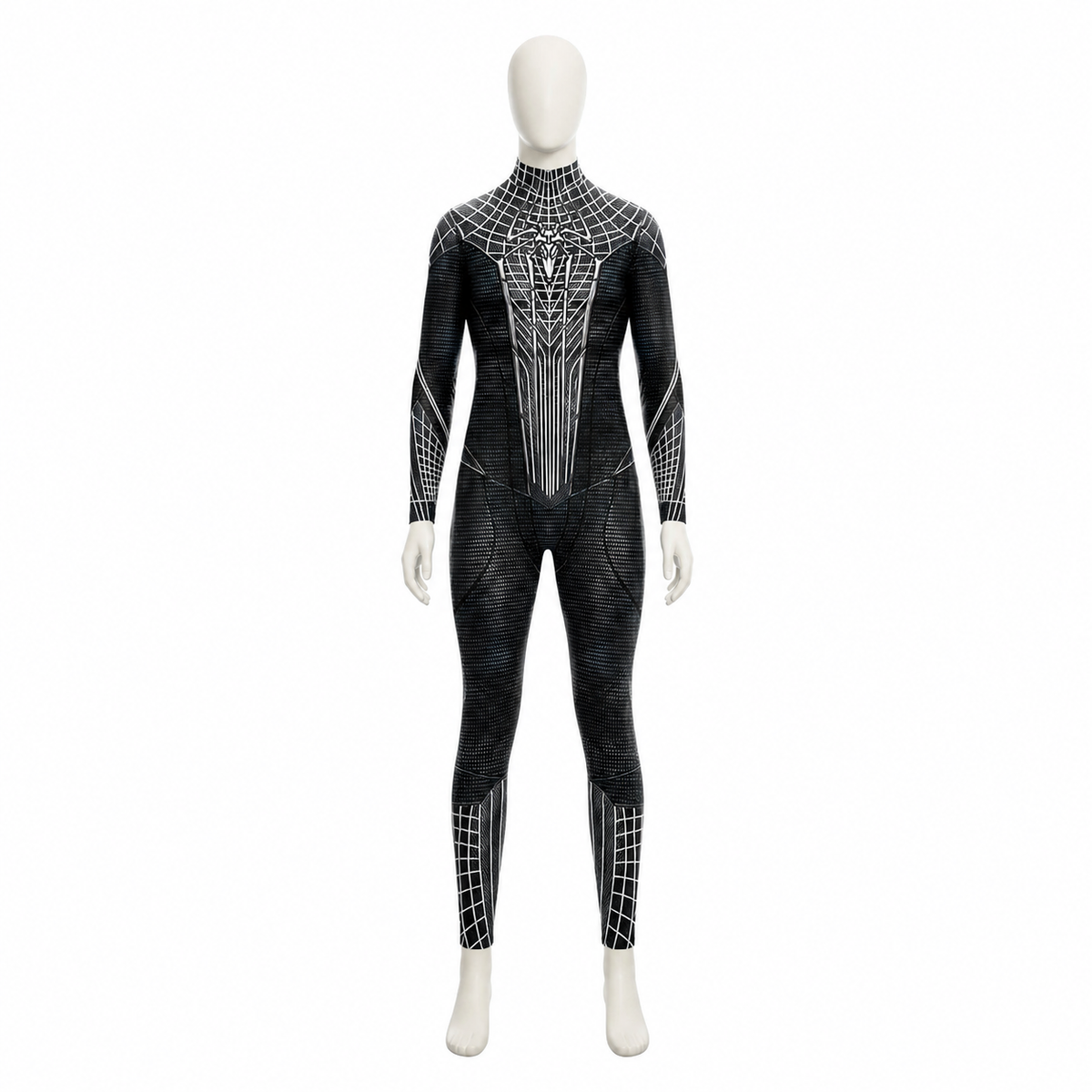 Black and White Spider Jumpsuit with Web Pattern for Cosplay back view