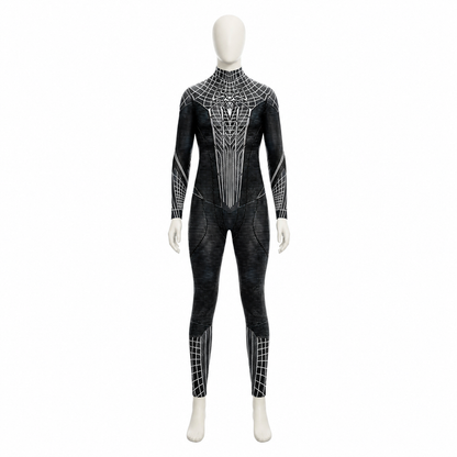 Black and White Spider Jumpsuit with Web Pattern for Cosplay back view