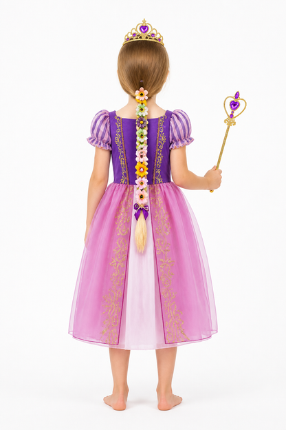 Rapunzel Princess Costume with Wig and Crown back view