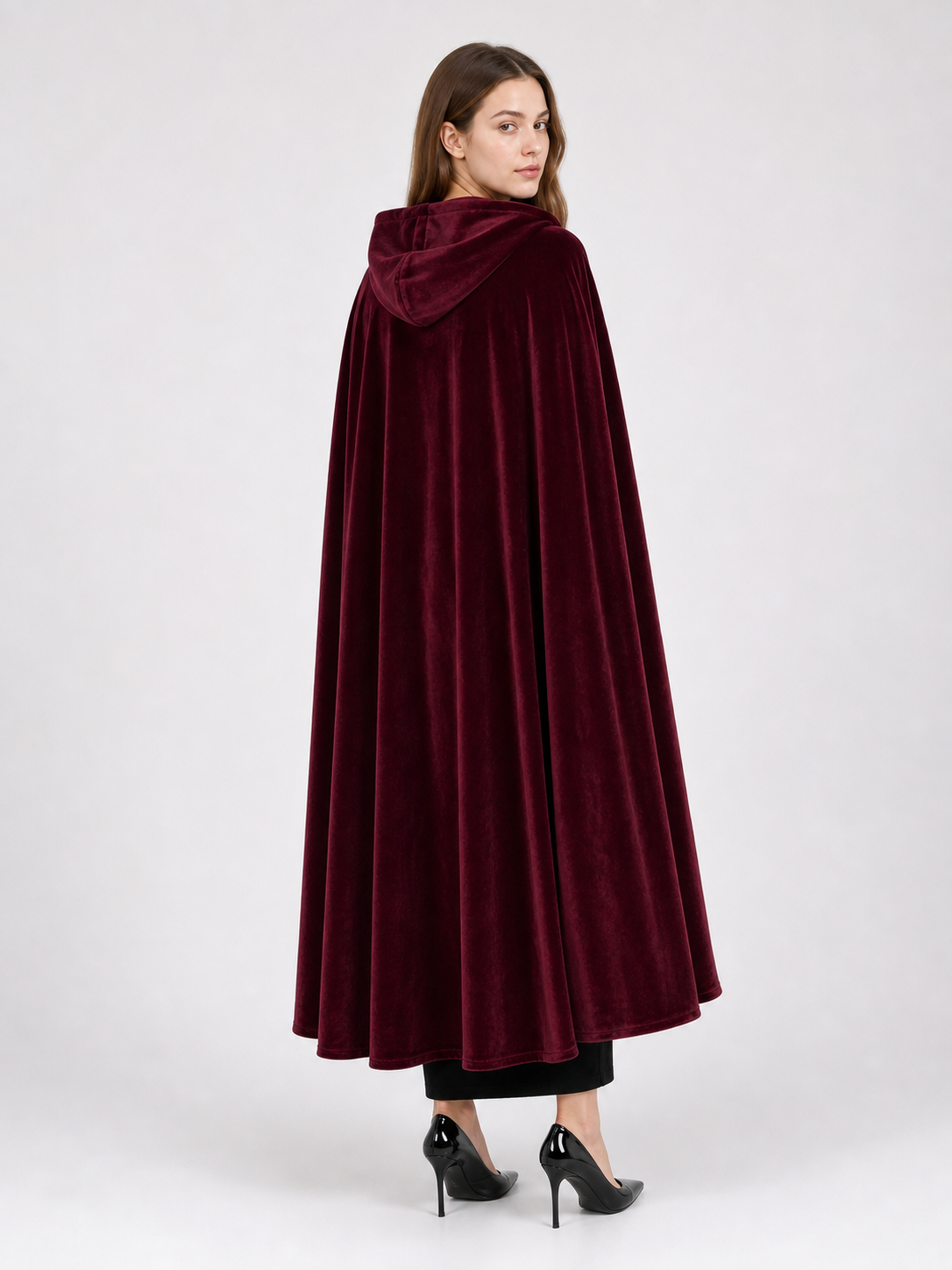 Burgundy Long Carnival Cloak with Hood