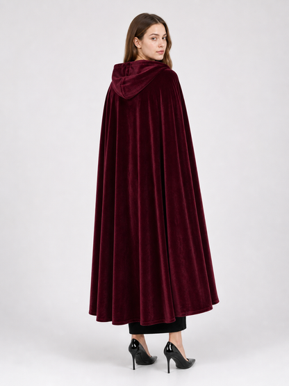 Burgundy Long Carnival Cloak with Hood