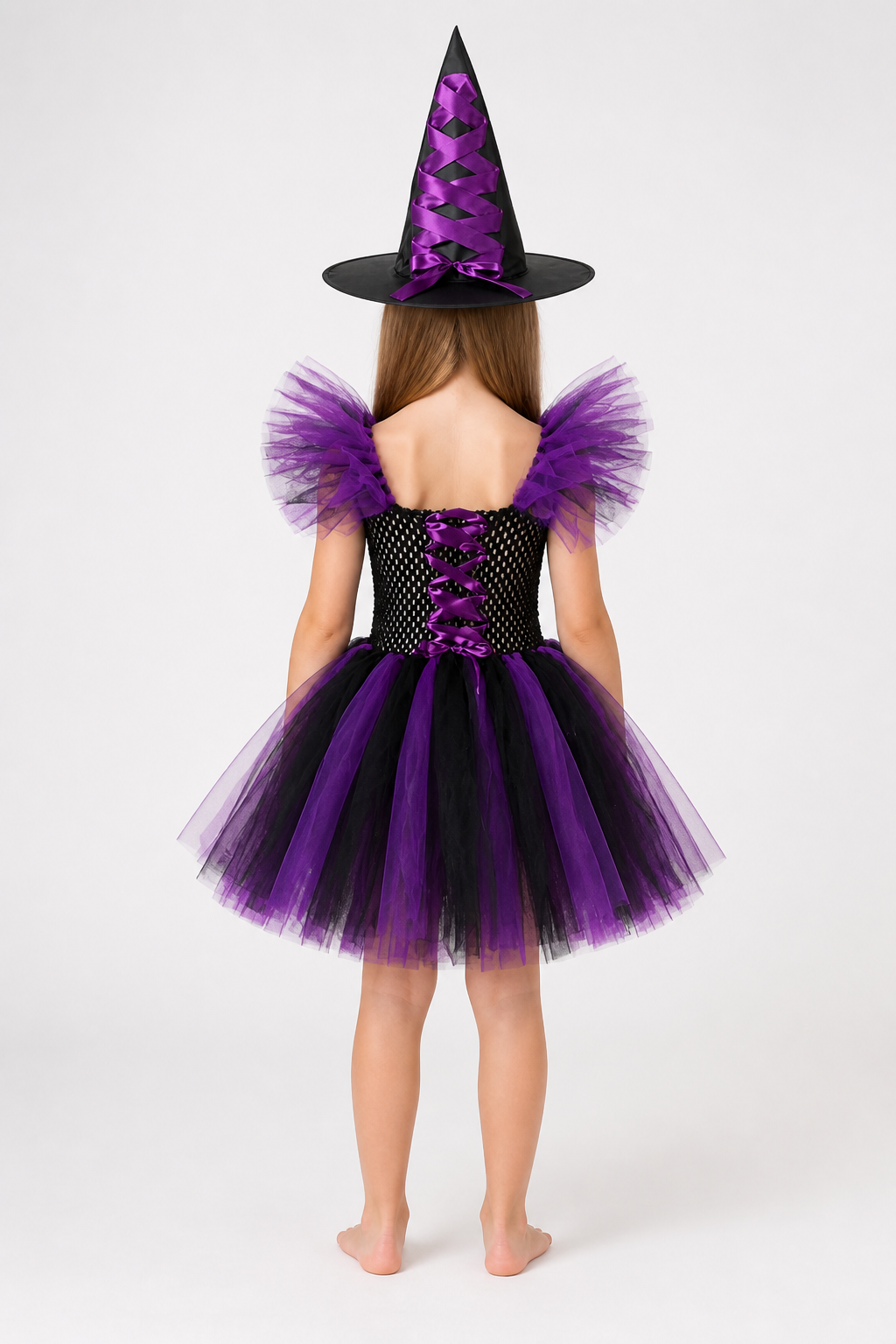 Children's Witch Costume with Dress and Hat, Purple back view