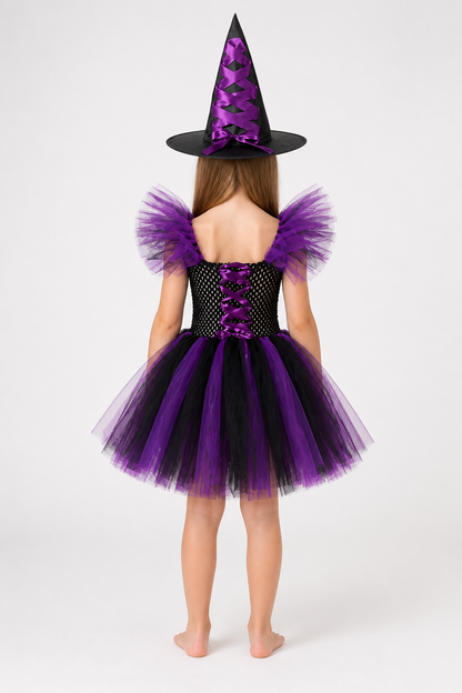 Children's Witch Costume with Dress and Hat, Purple back view