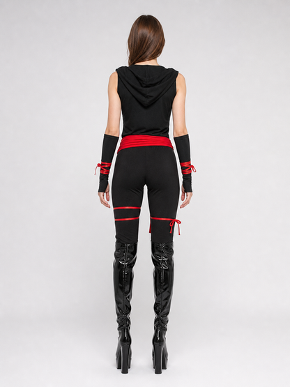 Ninja Costume with Mask and Red Belt
