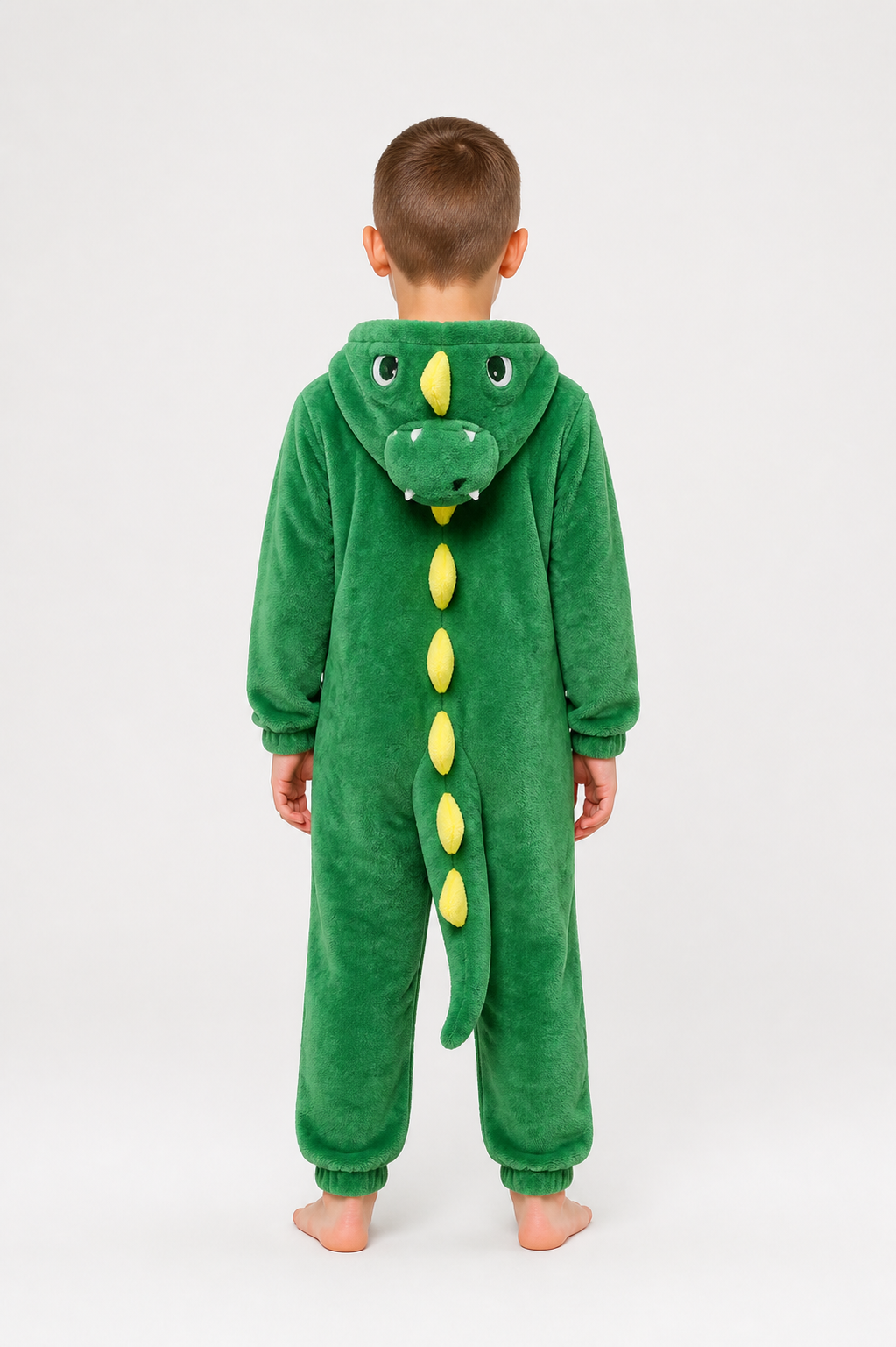 Dinosaur Jumpsuit with Tail and Hood back view