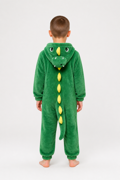 Dinosaur Jumpsuit with Tail and Hood back view