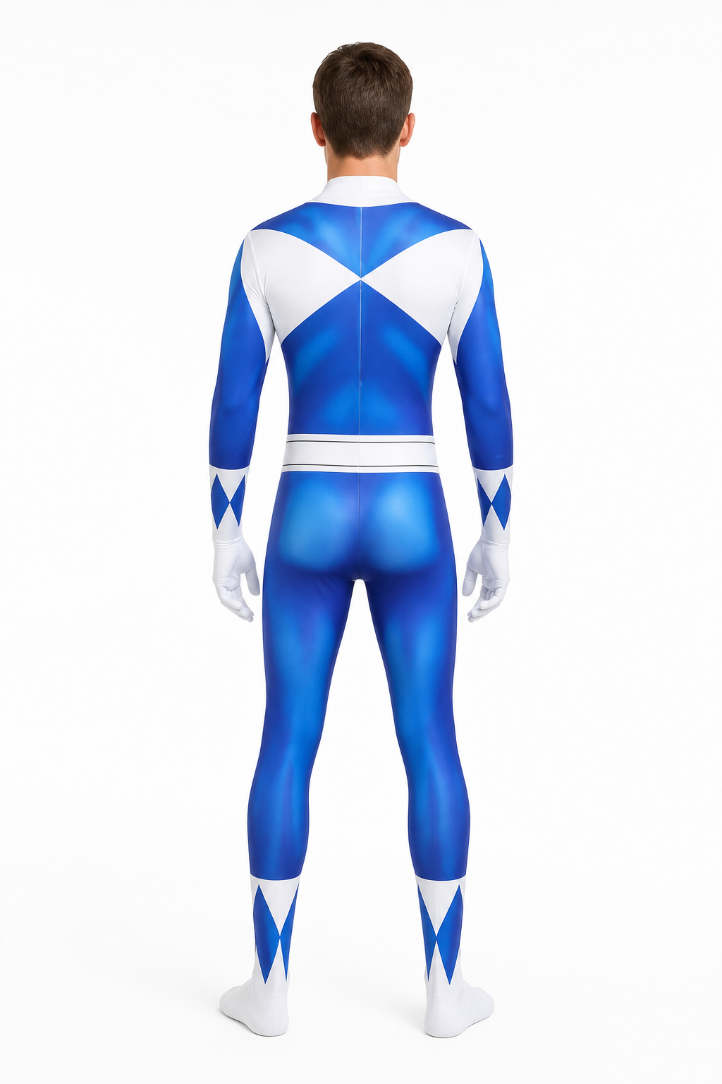 Superhero jumpsuit with mask and belt for cosplay back view