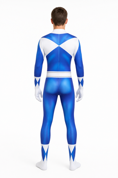 Superhero jumpsuit with mask and belt for cosplay back view