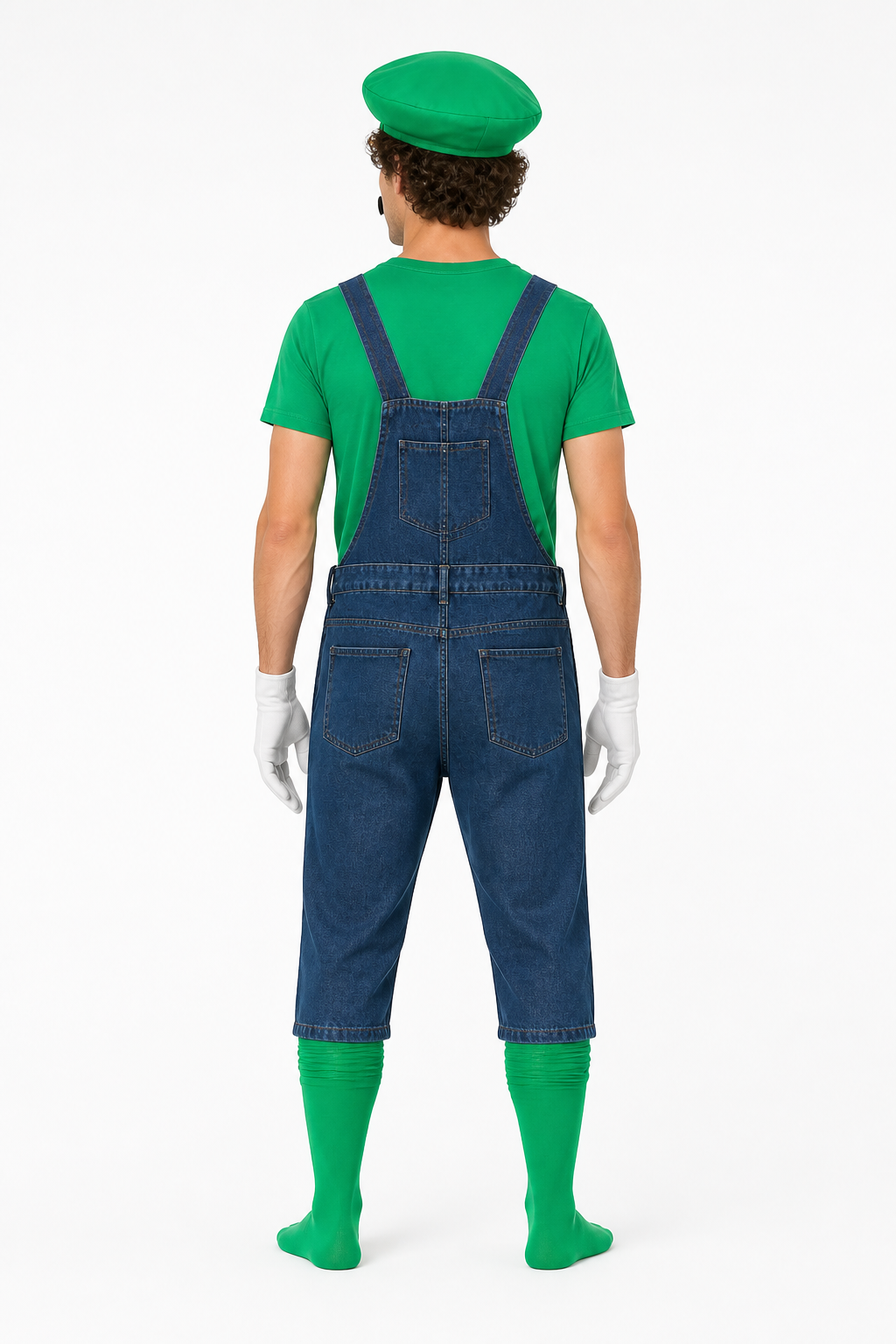Luigi Costume: T-Shirt, Overalls, and Hat back view