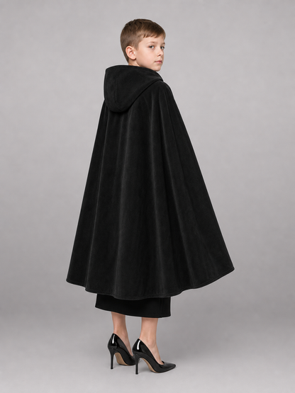 Black medieval hooded carnival cloak