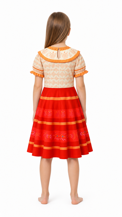 Costume Dress with a Full Circle Skirt and Puff Sleeves back view
