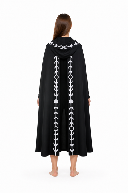 Long Black Hooded Cloak Cape back view