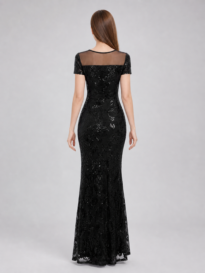 Long Black Sequin Evening Dress