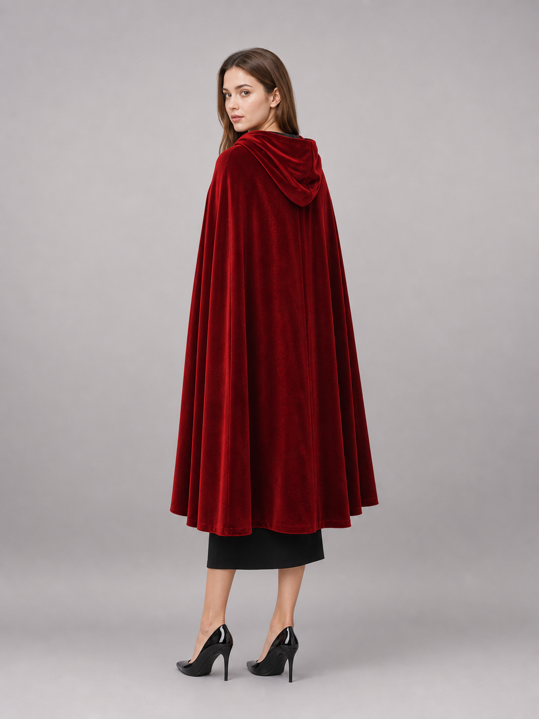 Burgundy Medieval Hooded Costume Cloak