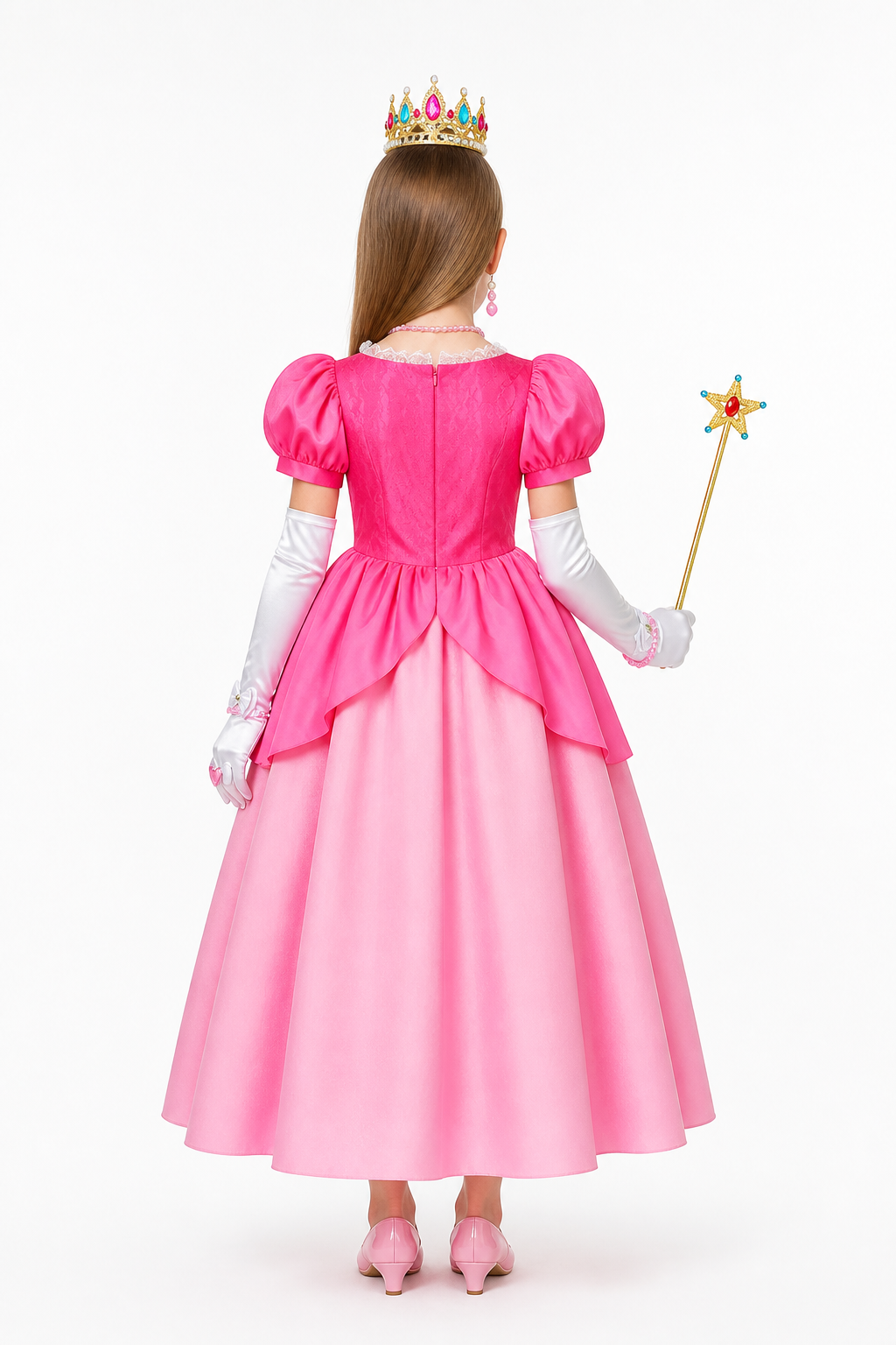 Princess Costume with Crown and Magic Wand back view