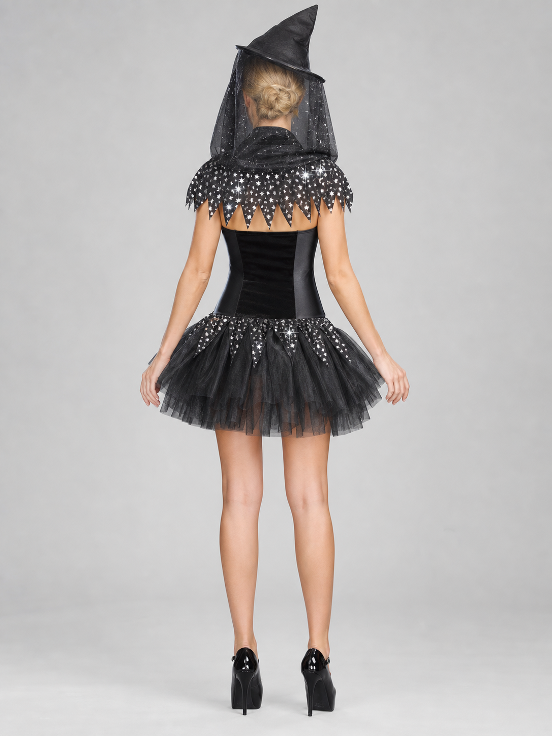 Witch Costume with Pointed Hat and Veil