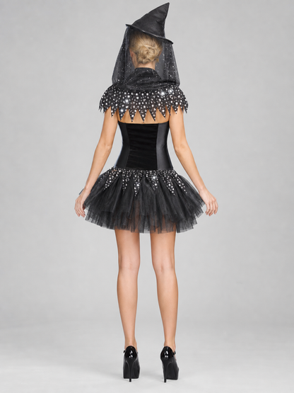 Witch Costume with Pointed Hat and Veil