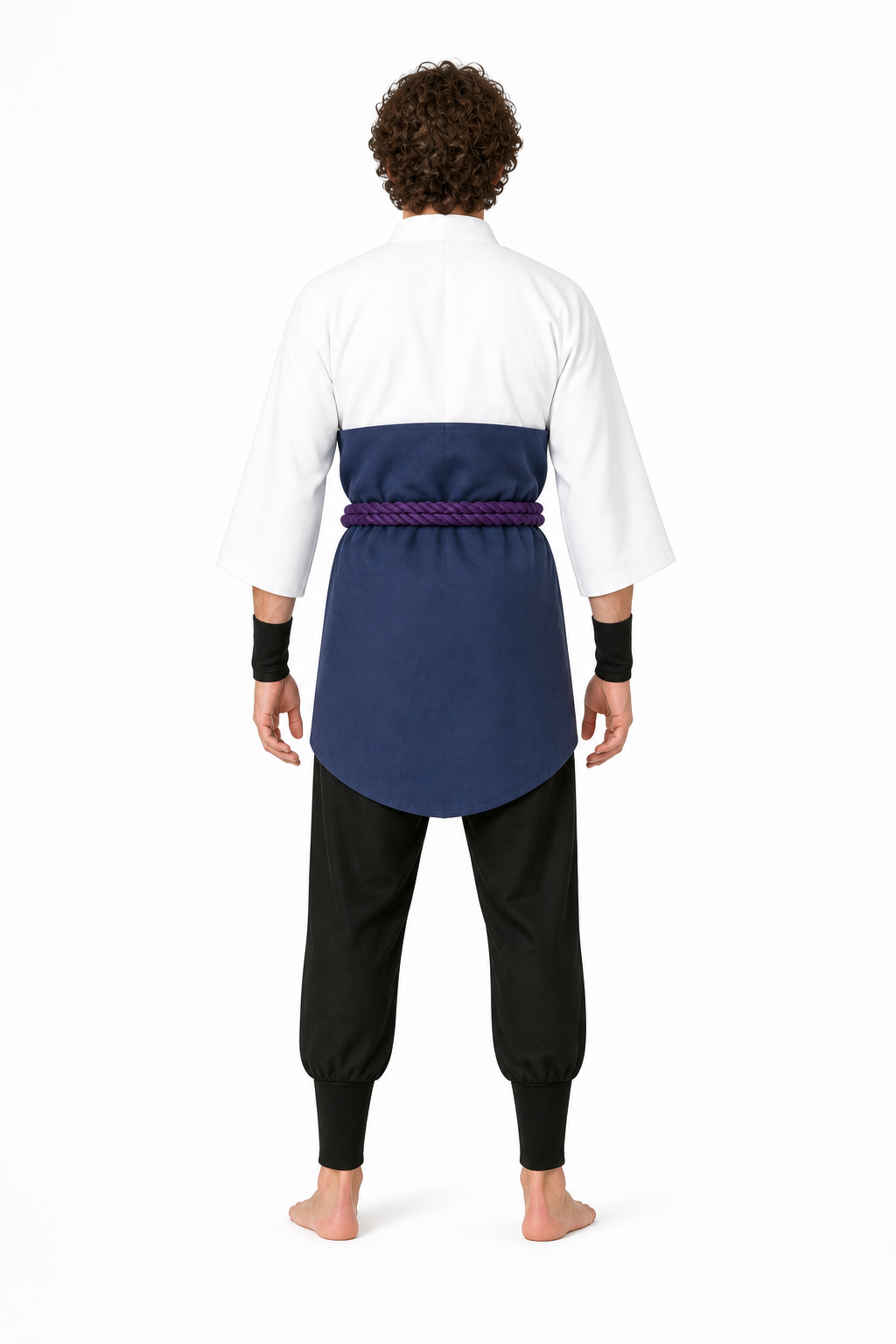 Uchiha Sasuke Cosplay Costume with Cloak and Belt back view