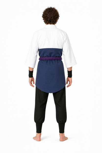 Uchiha Sasuke Cosplay Costume with Cloak and Belt back view
