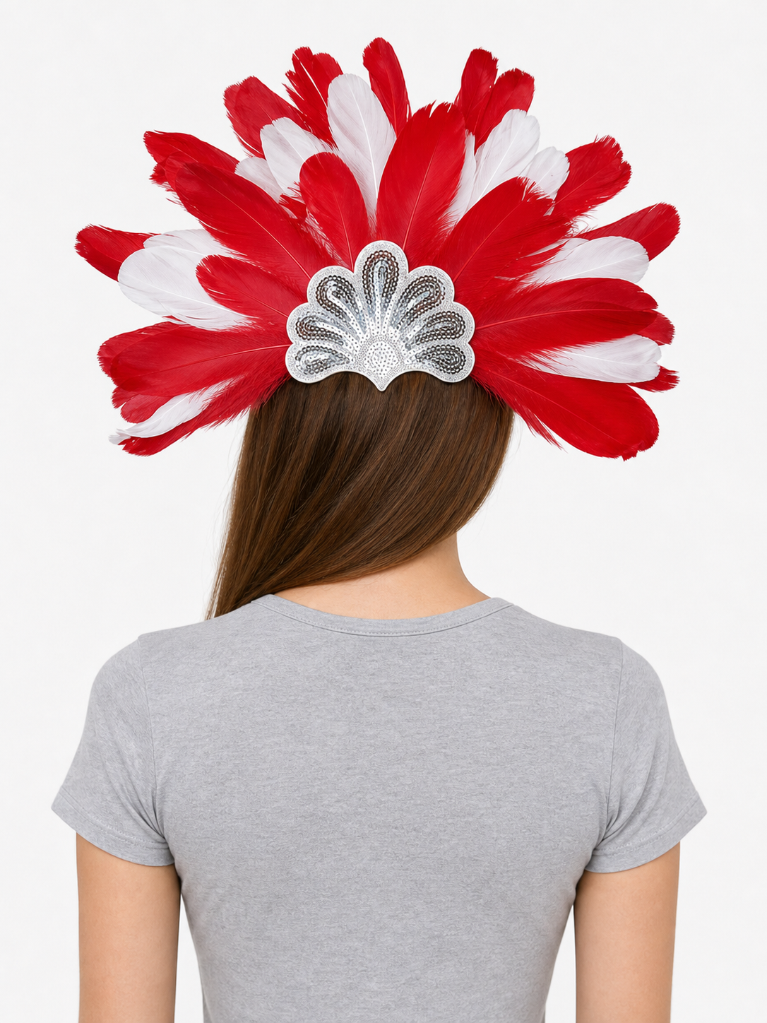 Carnival Headpiece with Red and White Feathers