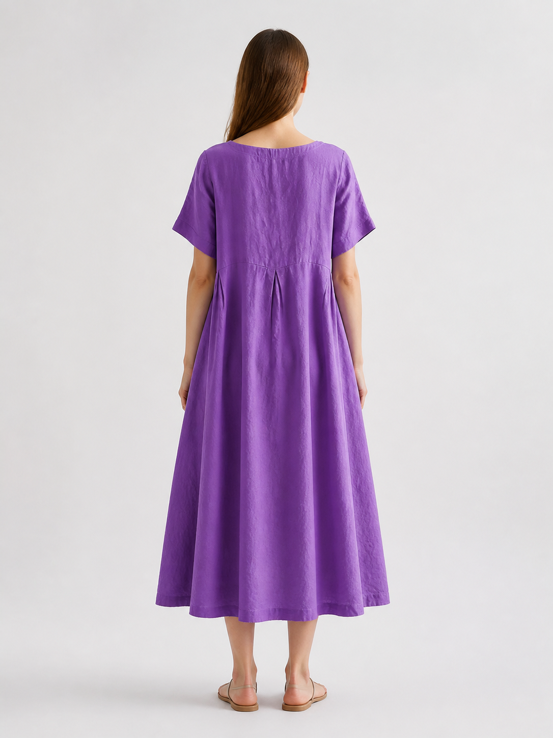 Loose A-Line Dress with Pleated Skirt back view