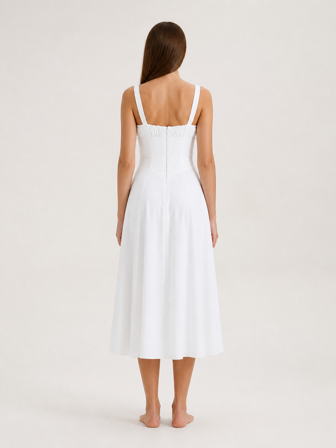 Strappy Midi Dress with a Gathered Bodice back view