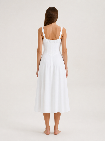 Strappy Midi Dress with a Gathered Bodice back view