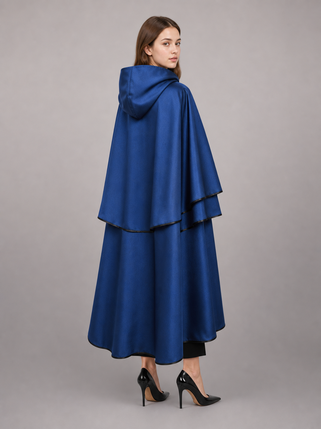 Long Blue Hooded Costume Cape
