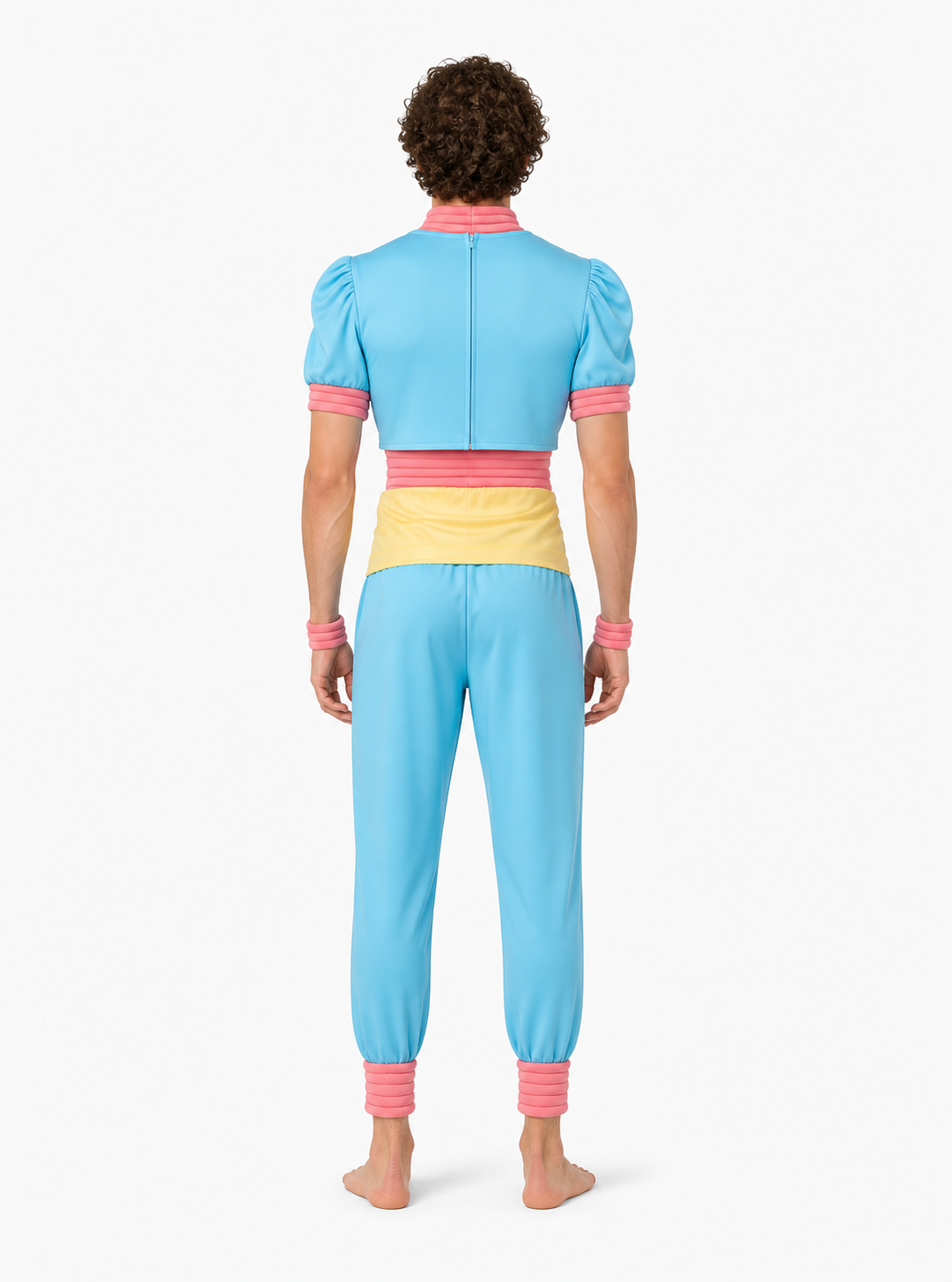 Kurapika Cosplay Costume with Pink Ruffles and Yellow Belt back view