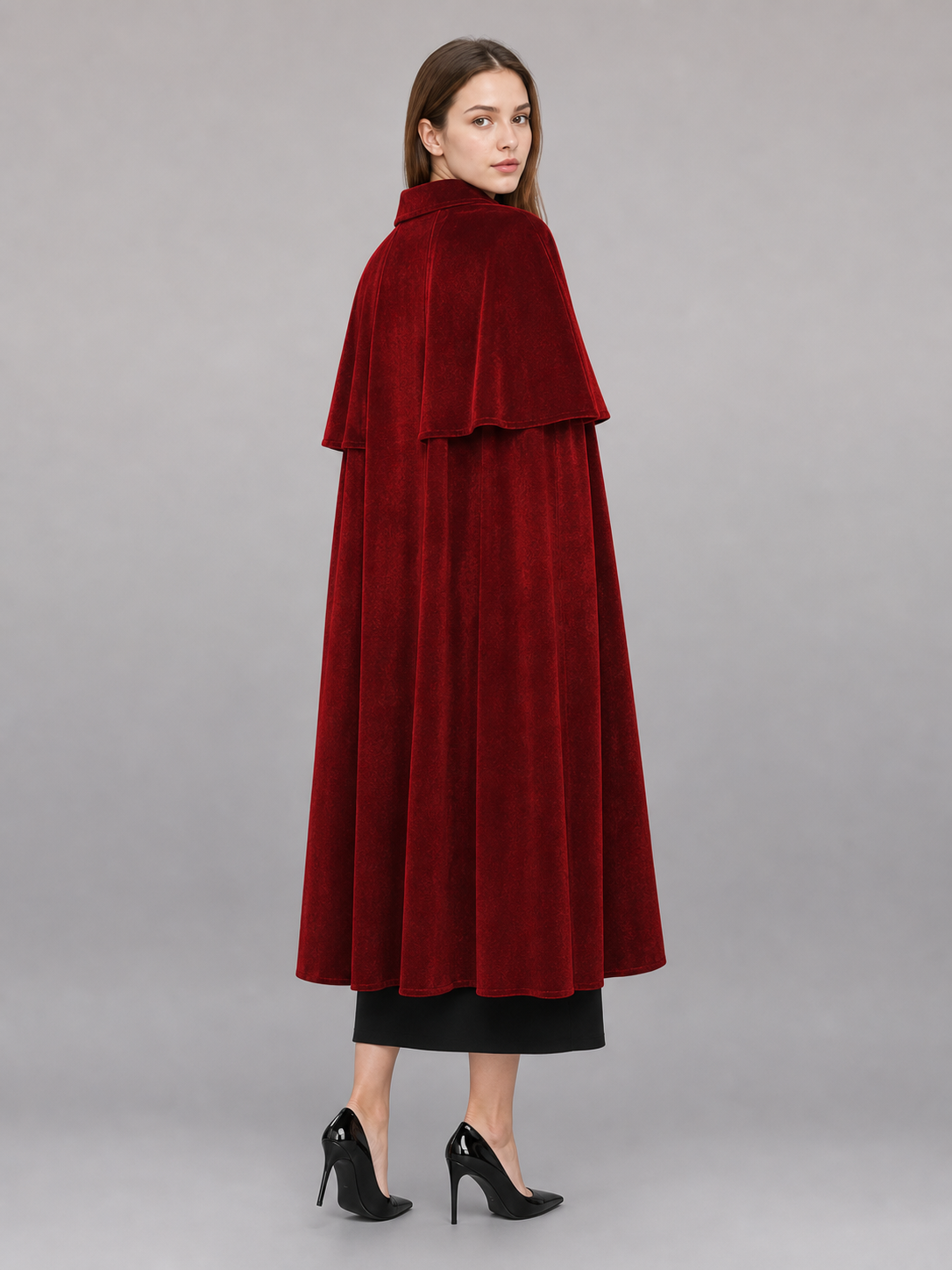 Burgundy Vampire Carnival Cloak with High Collar