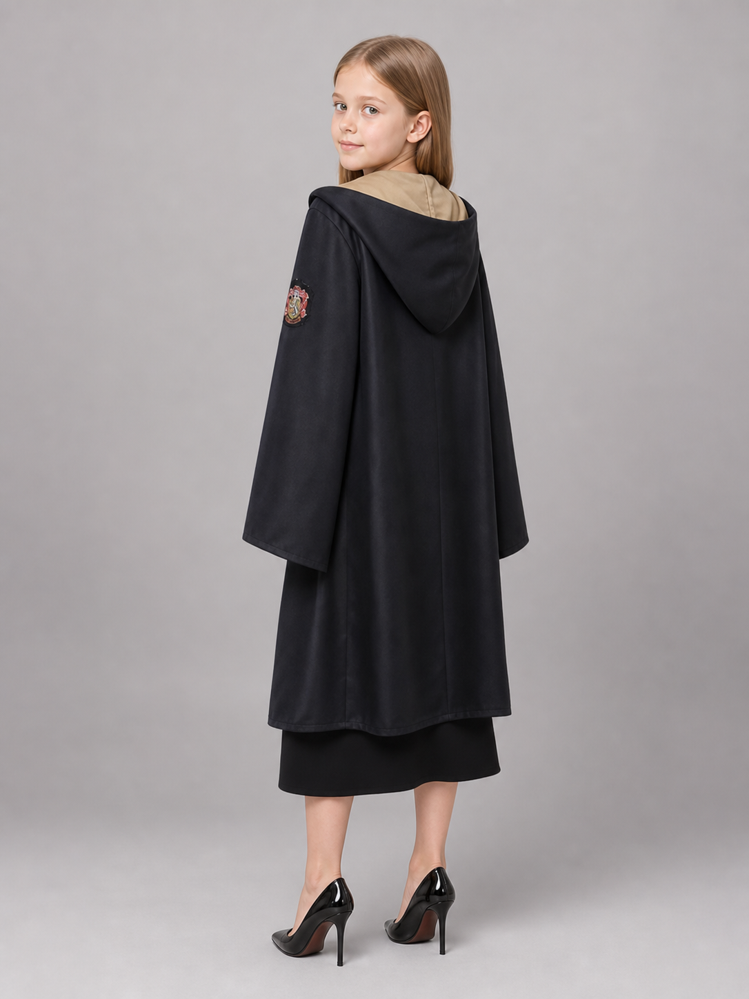 Black hooded carnival cloak for cosplay