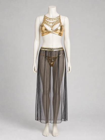 Cleopatra Costume with Gold Detailing and Sheer Skirt