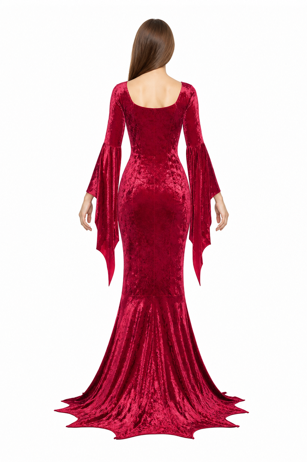 Long Burgundy Dress with Batwing Sleeves back view