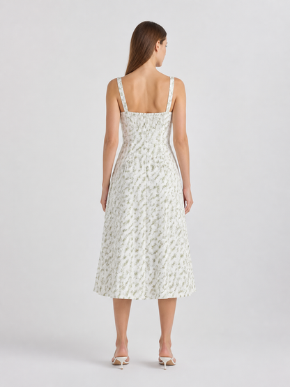 Midi Dress with Spaghetti Straps, Slit, and Floral Print back view