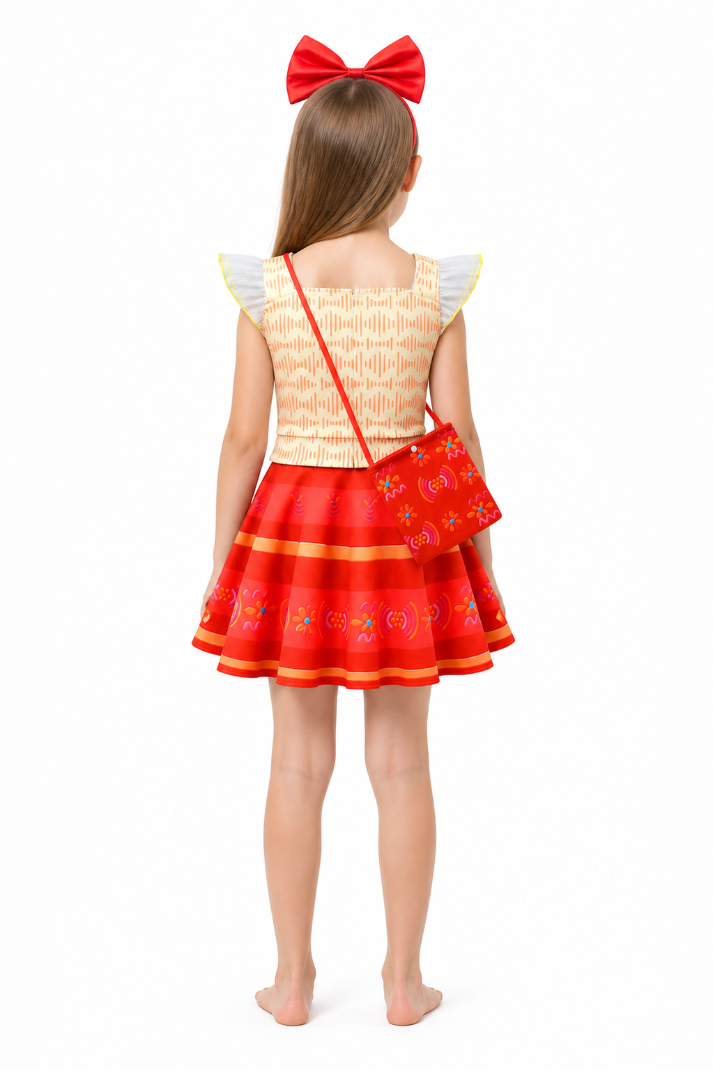 Children's Mirabel Costume with Dress, Bow, and Handbag back view