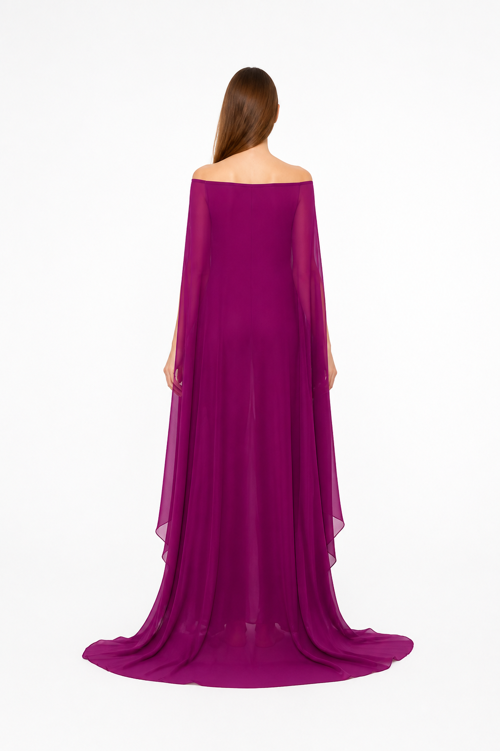 Maxi Dress with Off-the-Shoulder Design and Wide Sleeves back view