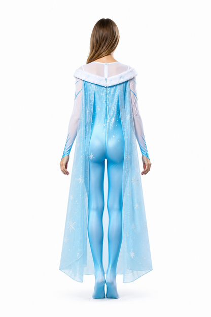 Carnival Jumpsuit with Cape and Snowflakes back view