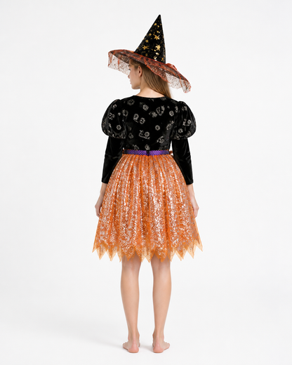 Halloween Dress with Full Skirt and Hat back view