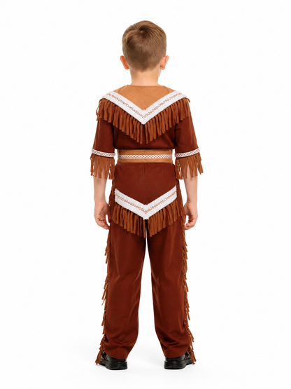 Children's Native American costume with fringe and white trim back view