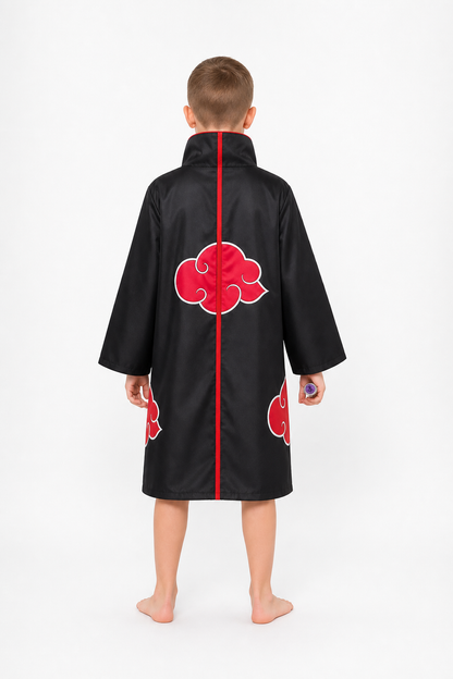 Children’s Naruto Akatsuki Costume, Cloak with Red Clouds back view